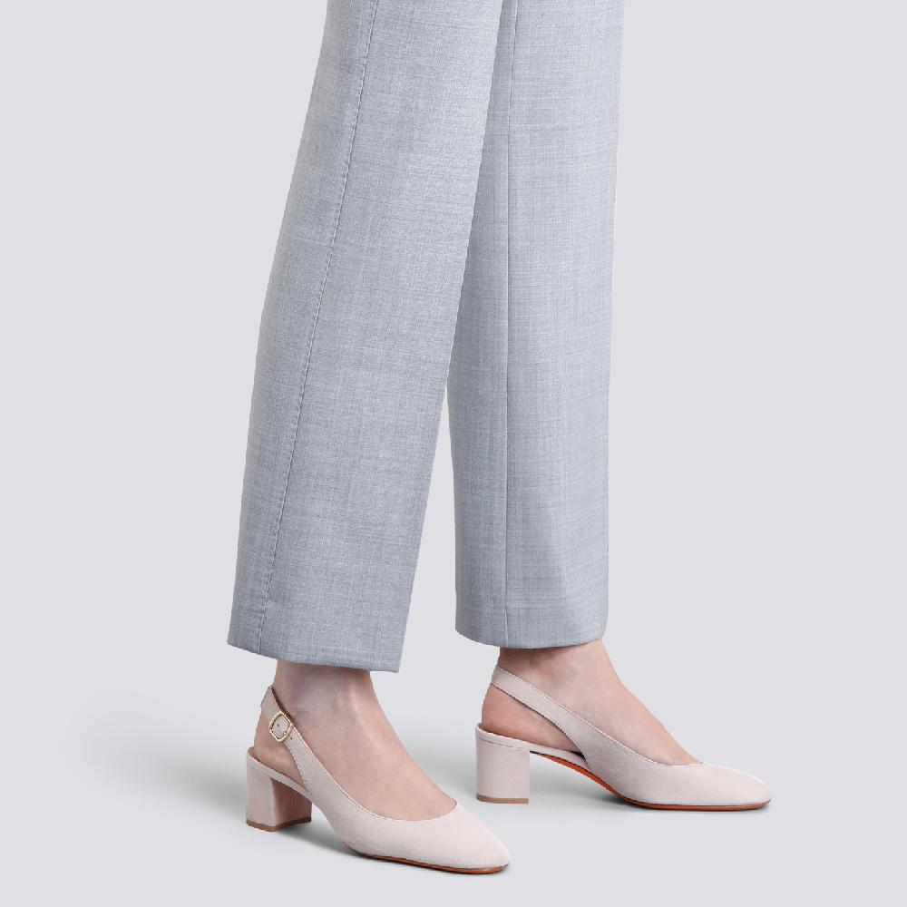 Santoni Slingback tacco basso da donna in suede rosa Offerta