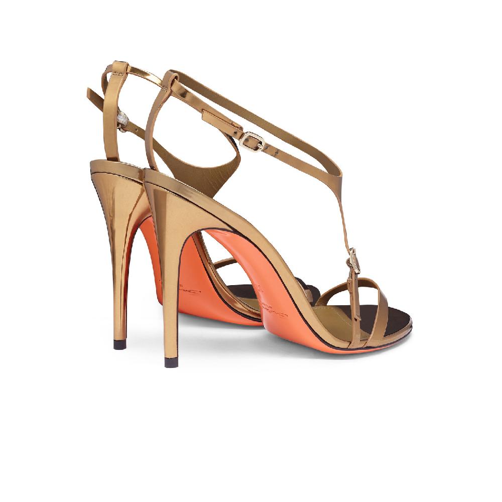 Santoni Sandalo tacco alto da donna in materiale specchiato oro Online
