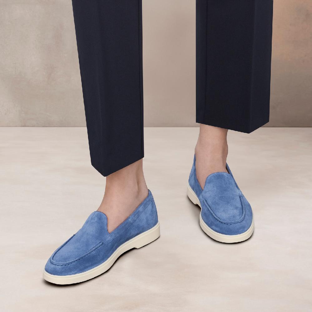 Santoni Mocassino da donna in suede blu Saldi