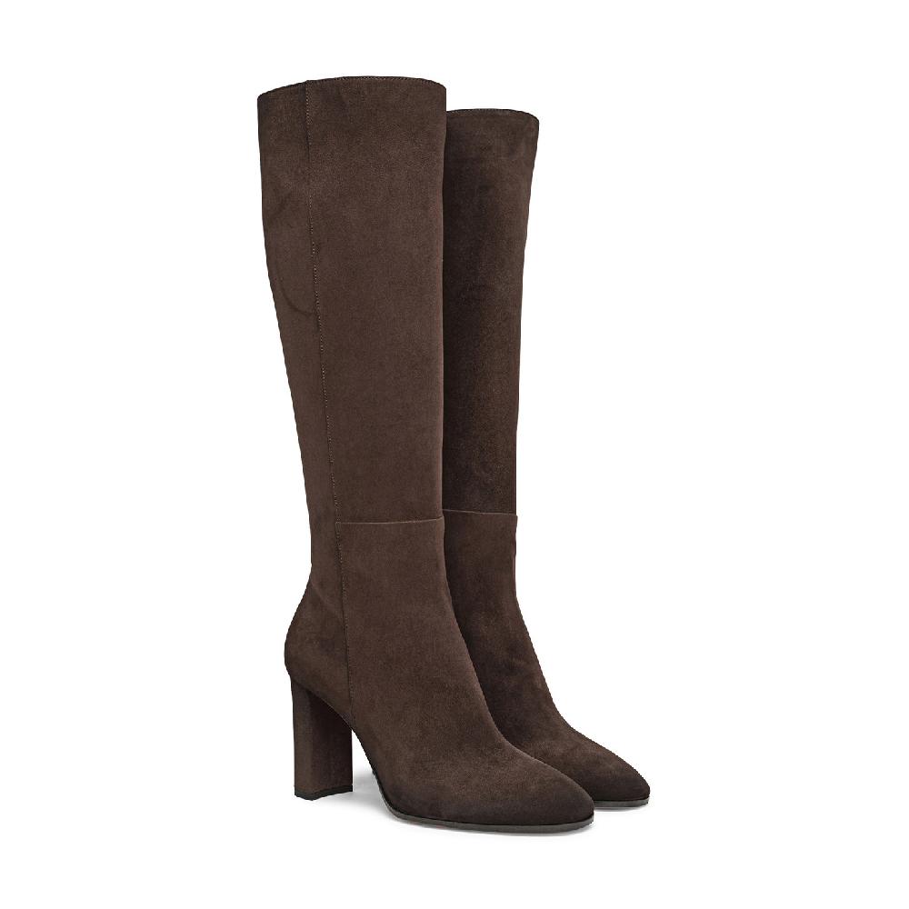 Santoni Stivale tacco alto da donna in suede testa di moro Vendita Economica