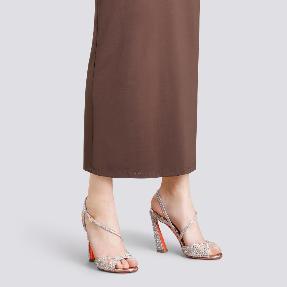 Santoni Sandalo tacco alto da donna in suede e strass rosa Vendite Flash