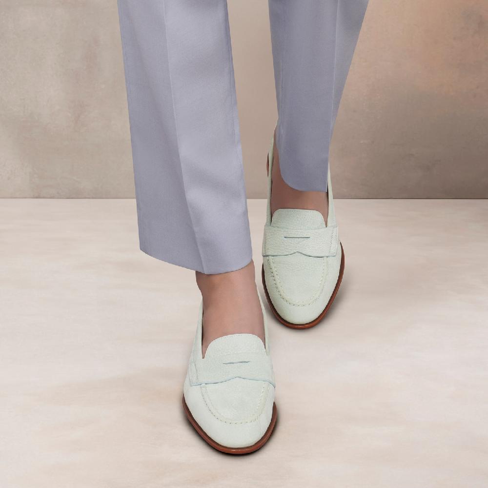 Santoni Mocassino penny da donna in nabuk azzurro Moda