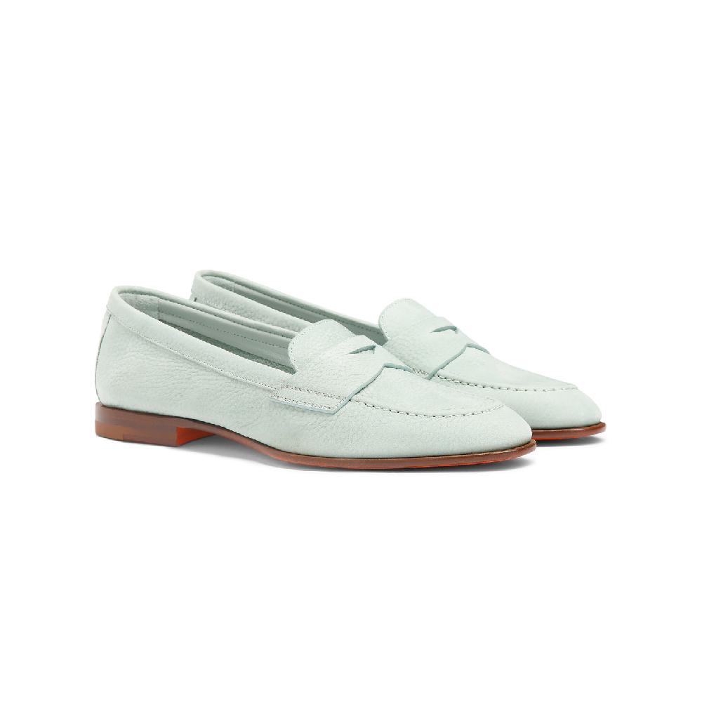 Santoni Mocassino penny da donna in nabuk azzurro Moda