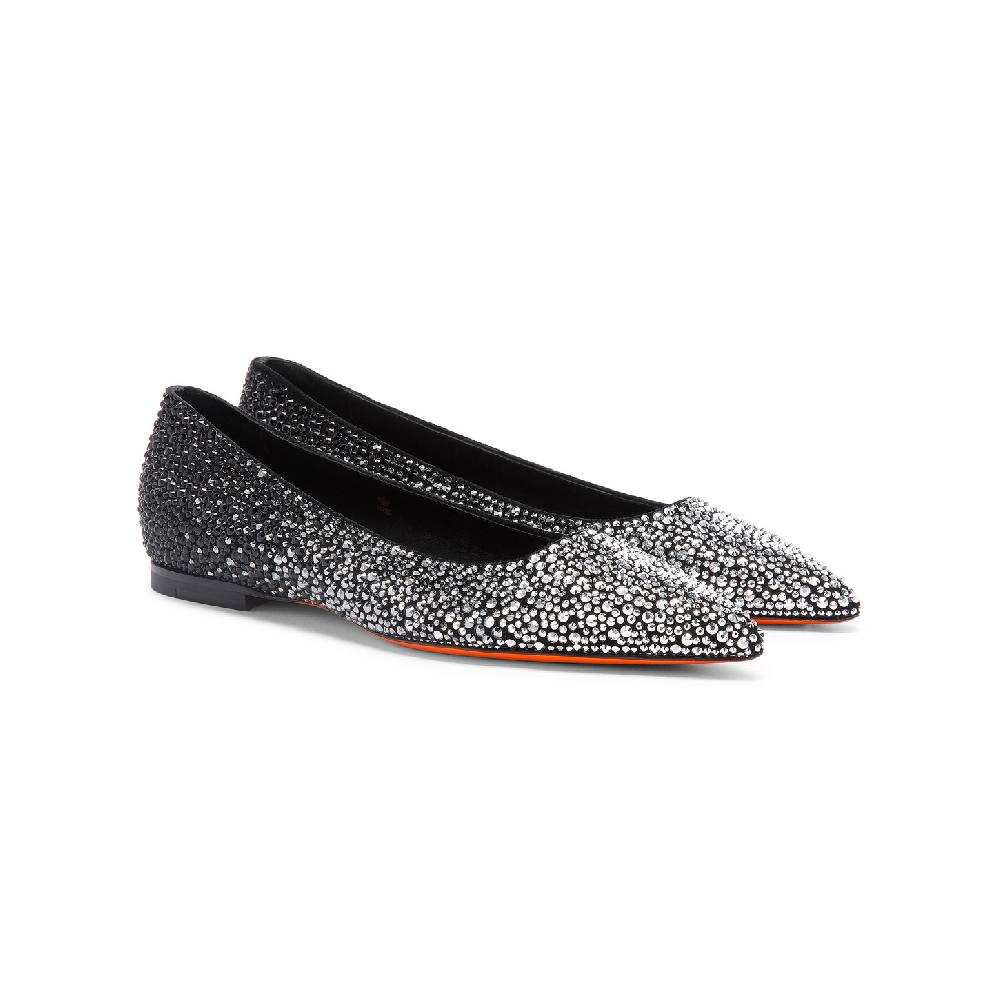 Santoni Ballerina da donna in suede e strass neri Italia