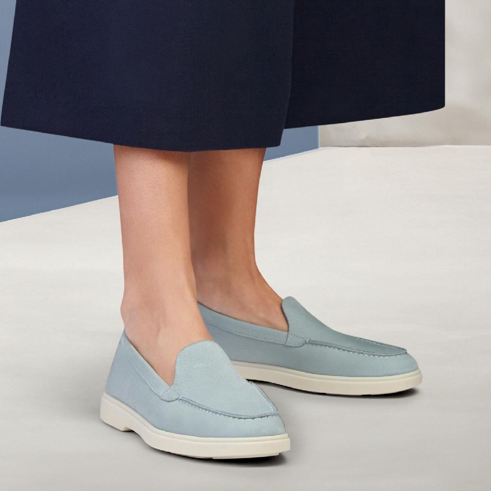Santoni Mocassino da donna in nabuk azzurro In Linea