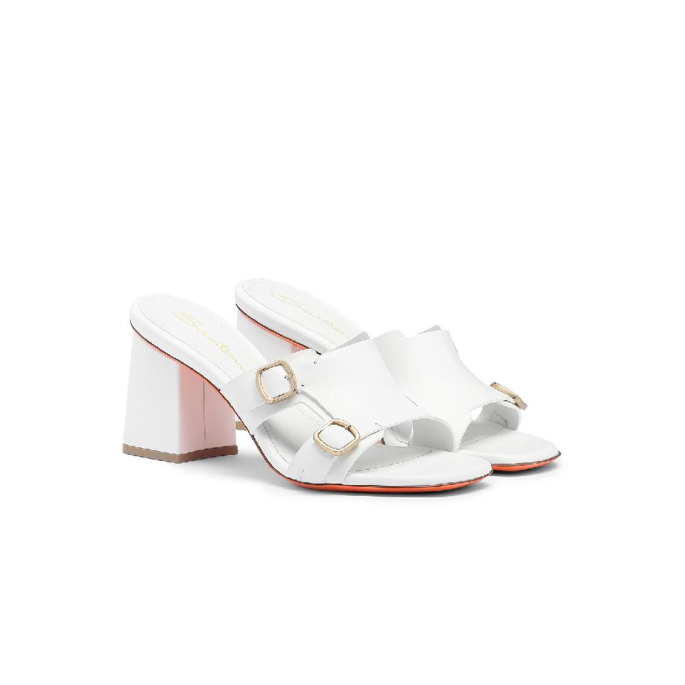 Santoni Sandalo doppia fibbia tacco medio da donna in pelle bianca Qualità