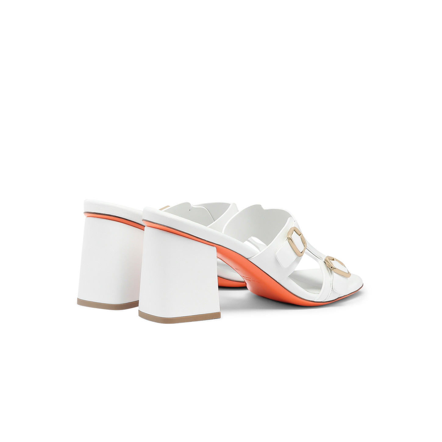 Santoni Sandalo doppia fibbia tacco medio da donna in pelle bianca Qualità