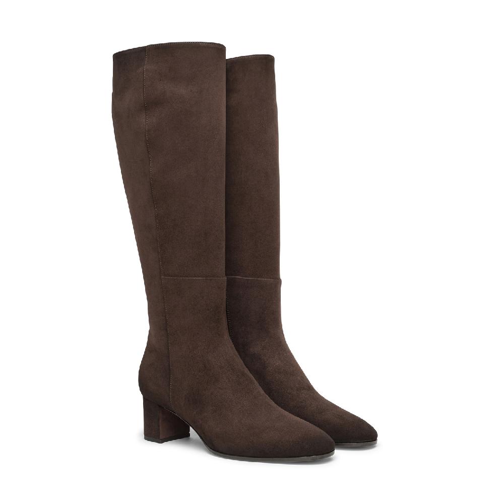 Santoni Stivale tacco medio da donna in suede testa di moro Consegna Veloce