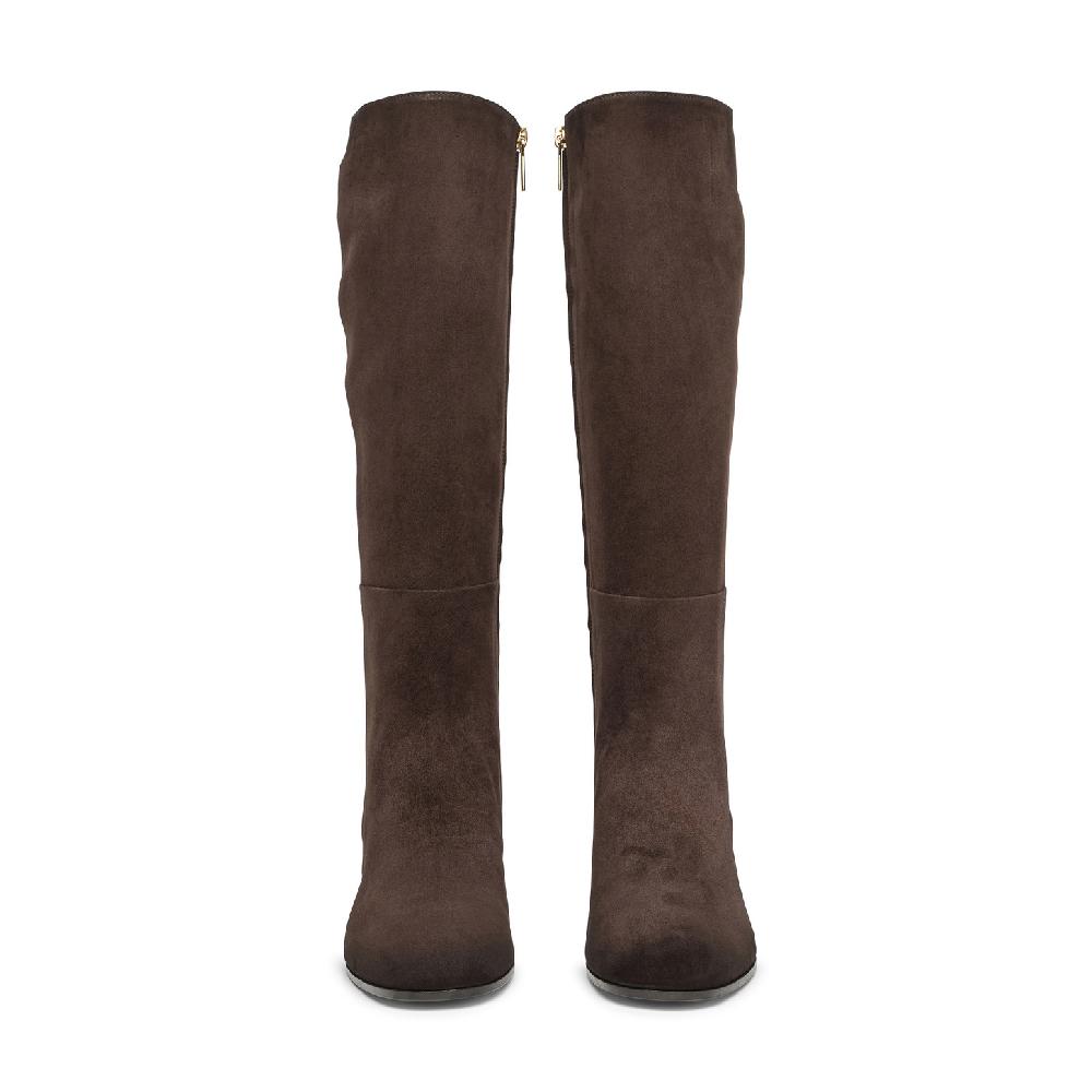 Santoni Stivale tacco medio da donna in suede testa di moro Consegna Veloce