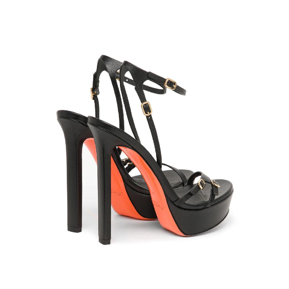 Santoni Sandalo tacco alto da donna in pelle nera Affare Del Giorno