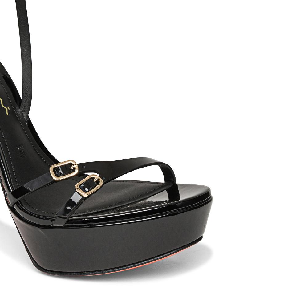 Santoni Sandalo tacco alto da donna in vernice nera Presa