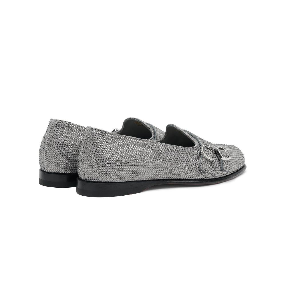 Santoni Mocassino Andrea doppia fibbia da donna in strass argento Economico