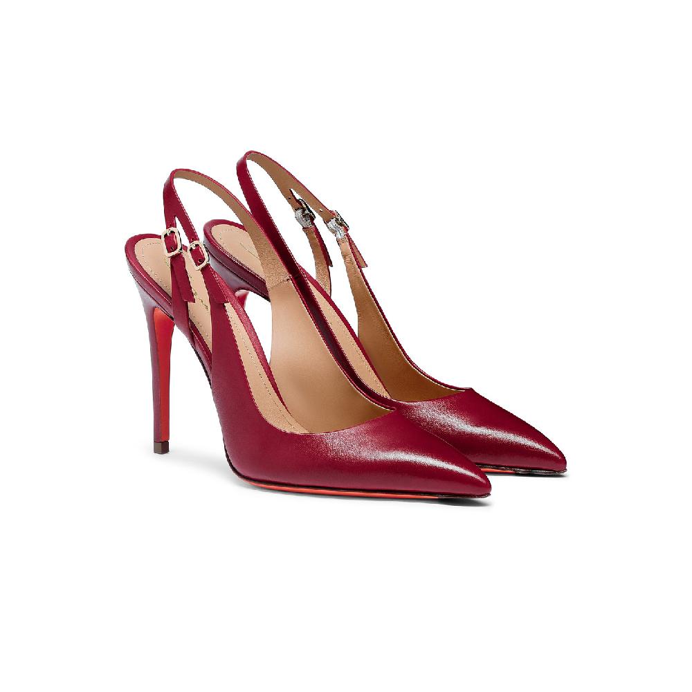 Santoni Slingback tacco alto da donna in pelle rossa In Vendita