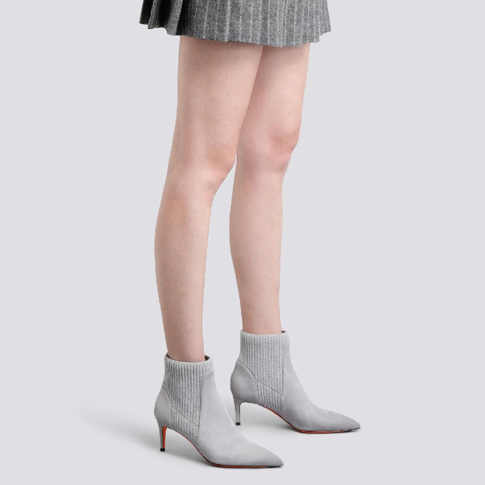 Santoni Stivaletto tacco basso con calzino da donna in suede grigio Saldi