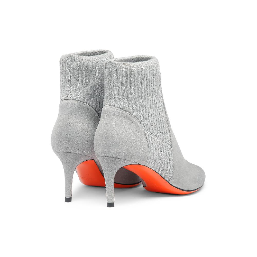 Santoni Stivaletto tacco basso con calzino da donna in suede grigio Saldi
