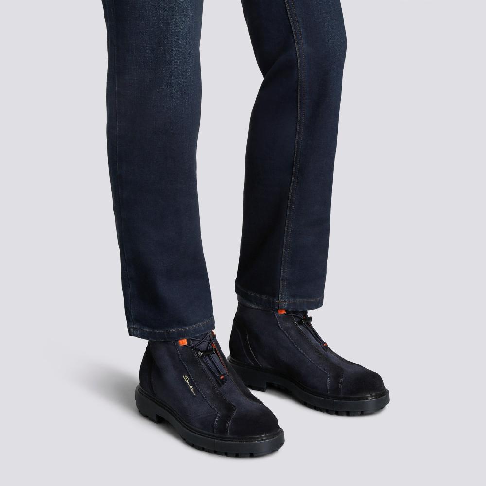 Santoni Scarponcino da montagna da uomo in suede blu In Linea
