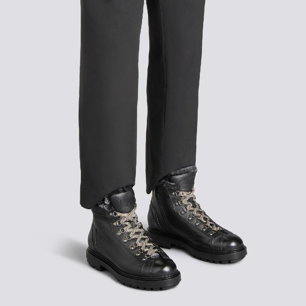 Santoni Scarponcino da montagna da uomo in pelle bottalata nera con pelliccia Nuovo