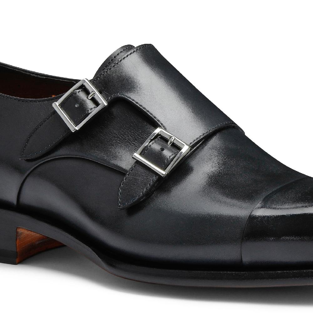 Santoni Doppia fibbia da uomo in pelle anticata blu Soddisfazione Garantita