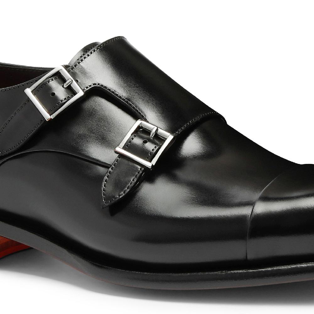 Santoni Doppia fibbia da uomo in pelle anticata nera Qualità Garantita