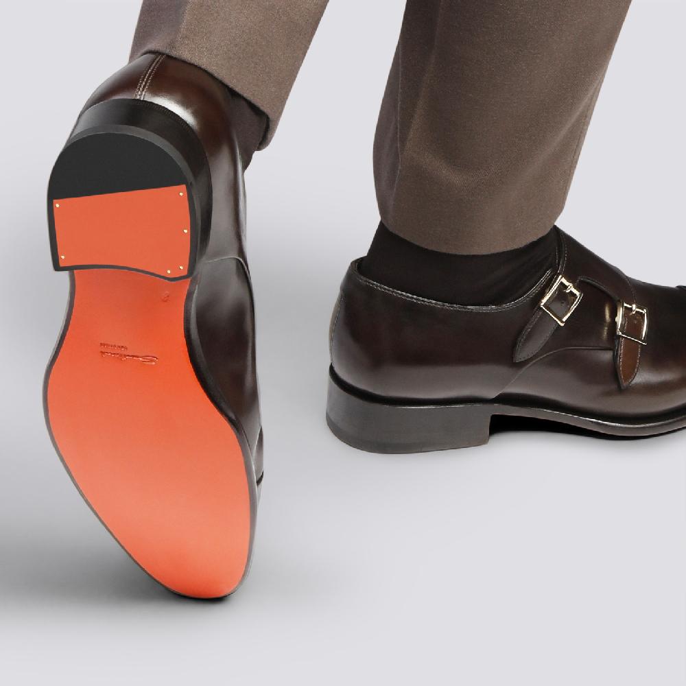 Santoni Doppia fibbia da uomo in pelle anticata marrone Negozi Online