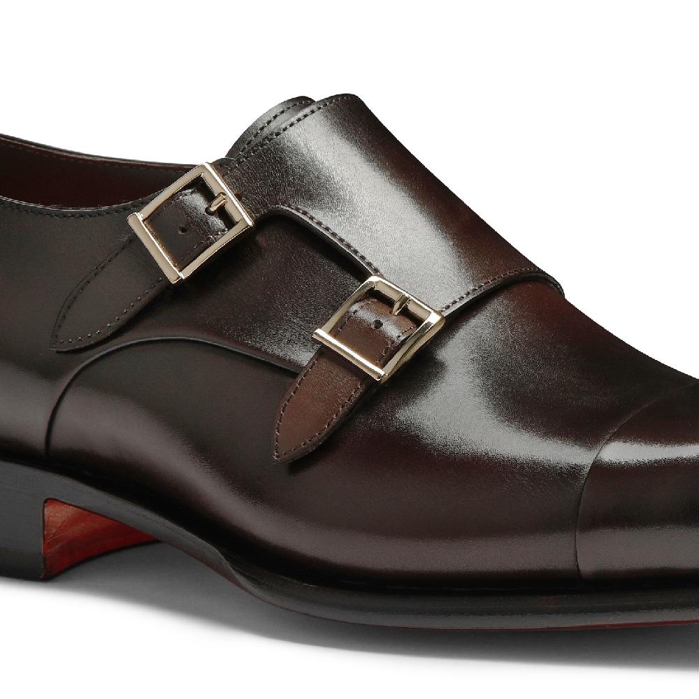 Santoni Doppia fibbia da uomo in pelle anticata marrone Negozi Online
