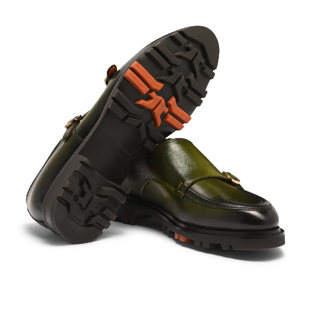 Santoni Doppia fibbia da uomo in pelle verde Acquista Ora