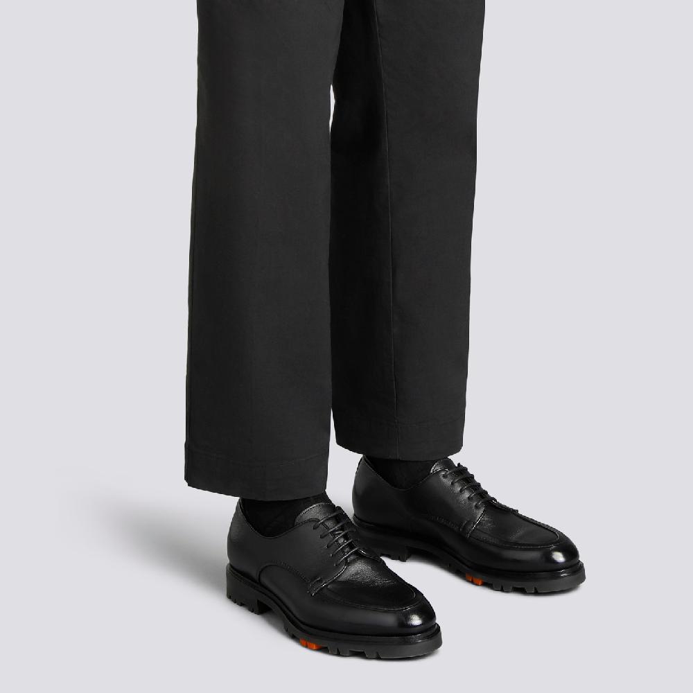 Santoni Stringata Derby da uomo in pelle nera Promozione Limitata
