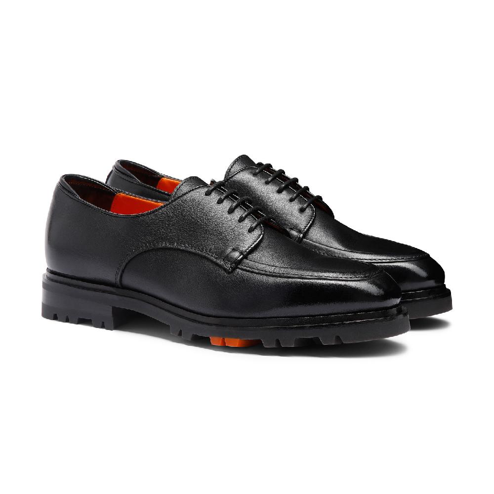 Santoni Stringata Derby da uomo in pelle nera Promozione Limitata