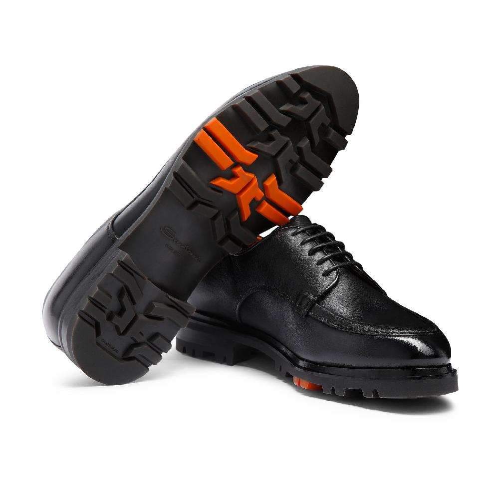 Santoni Stringata Derby da uomo in pelle nera Promozione Limitata