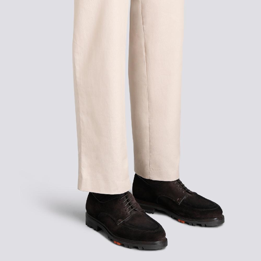 Santoni Stringata Derby da uomo in suede testa di moro Fino Al -60%