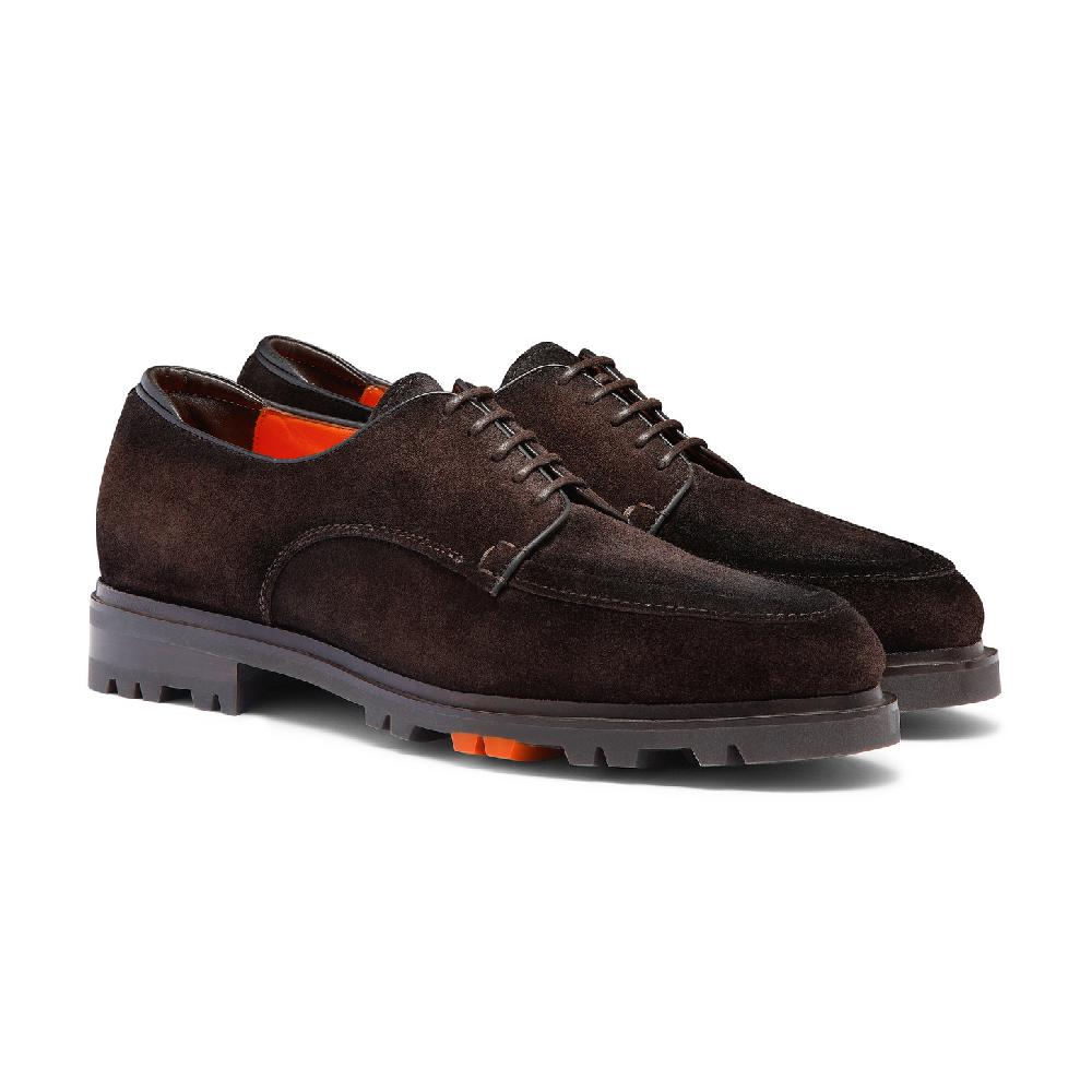 Santoni Stringata Derby da uomo in suede testa di moro Fino Al -60%
