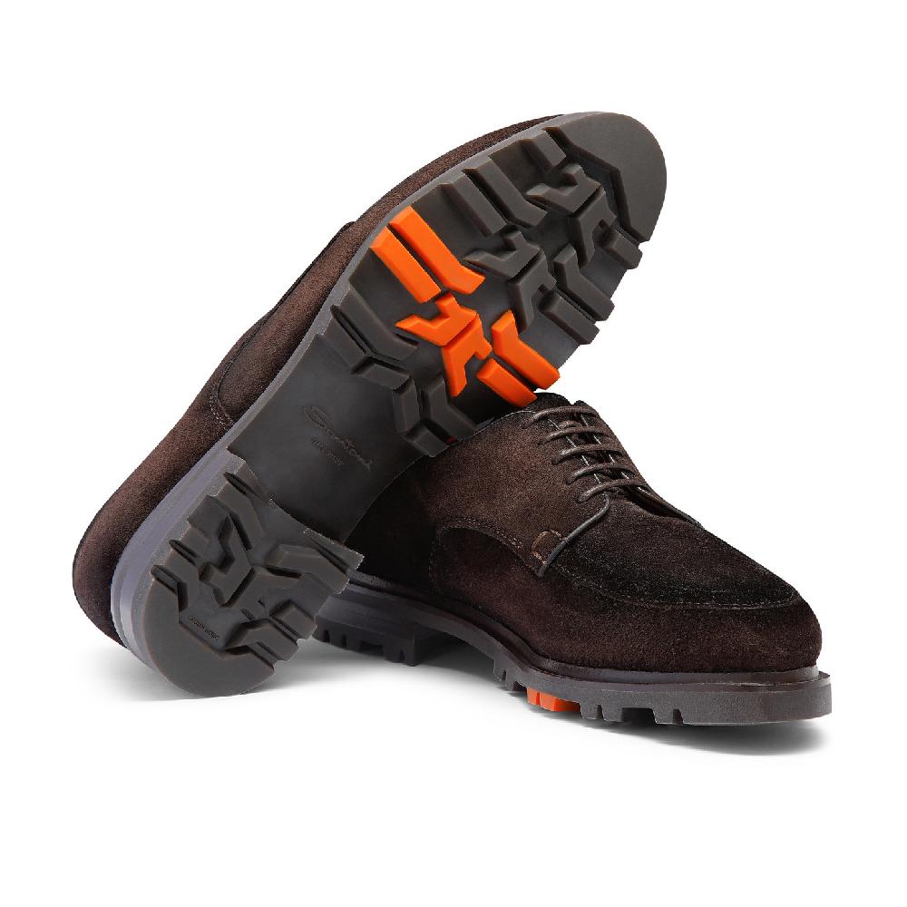 Santoni Stringata Derby da uomo in suede testa di moro Fino Al -60%