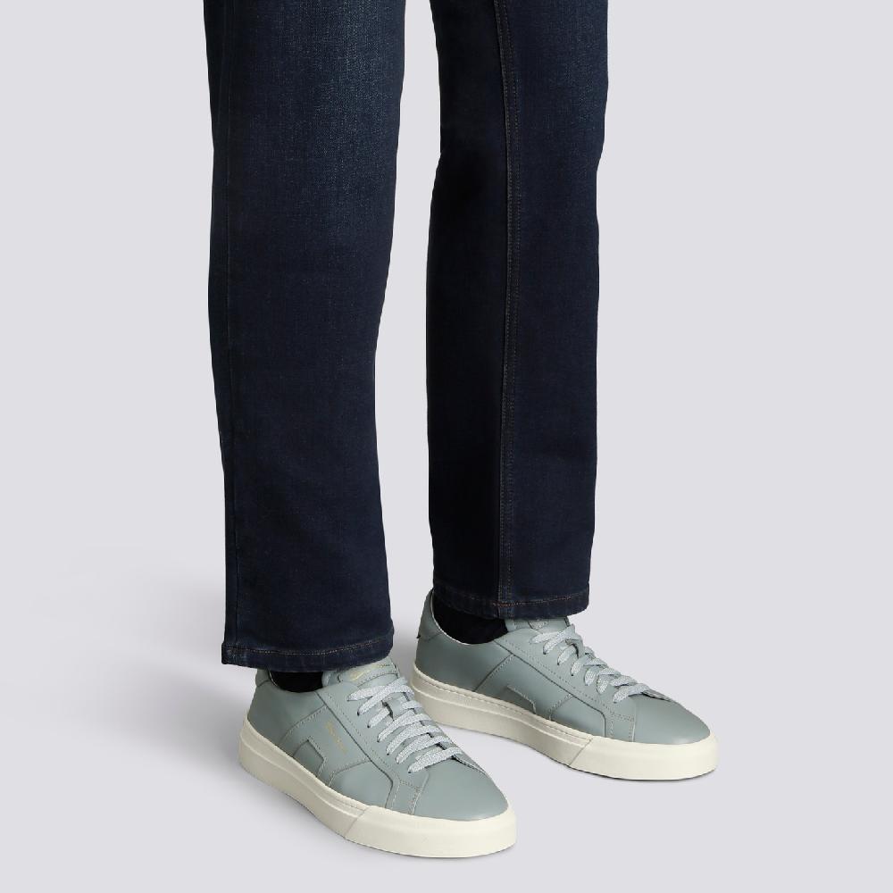 Santoni Double Buckle Sneaker da uomo in pelle azzurra Shopping Online