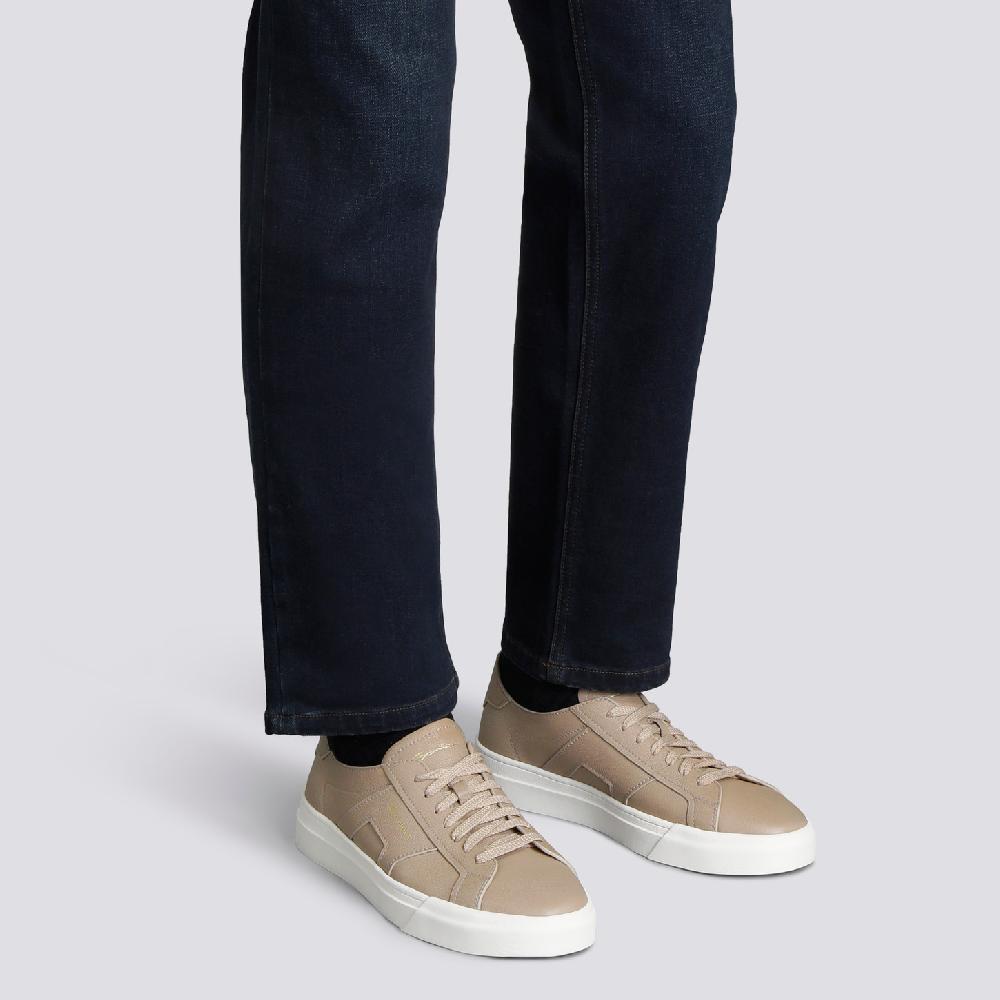 Santoni Double Buckle Sneaker da uomo in pelle bottalata beige Affare Del Giorno