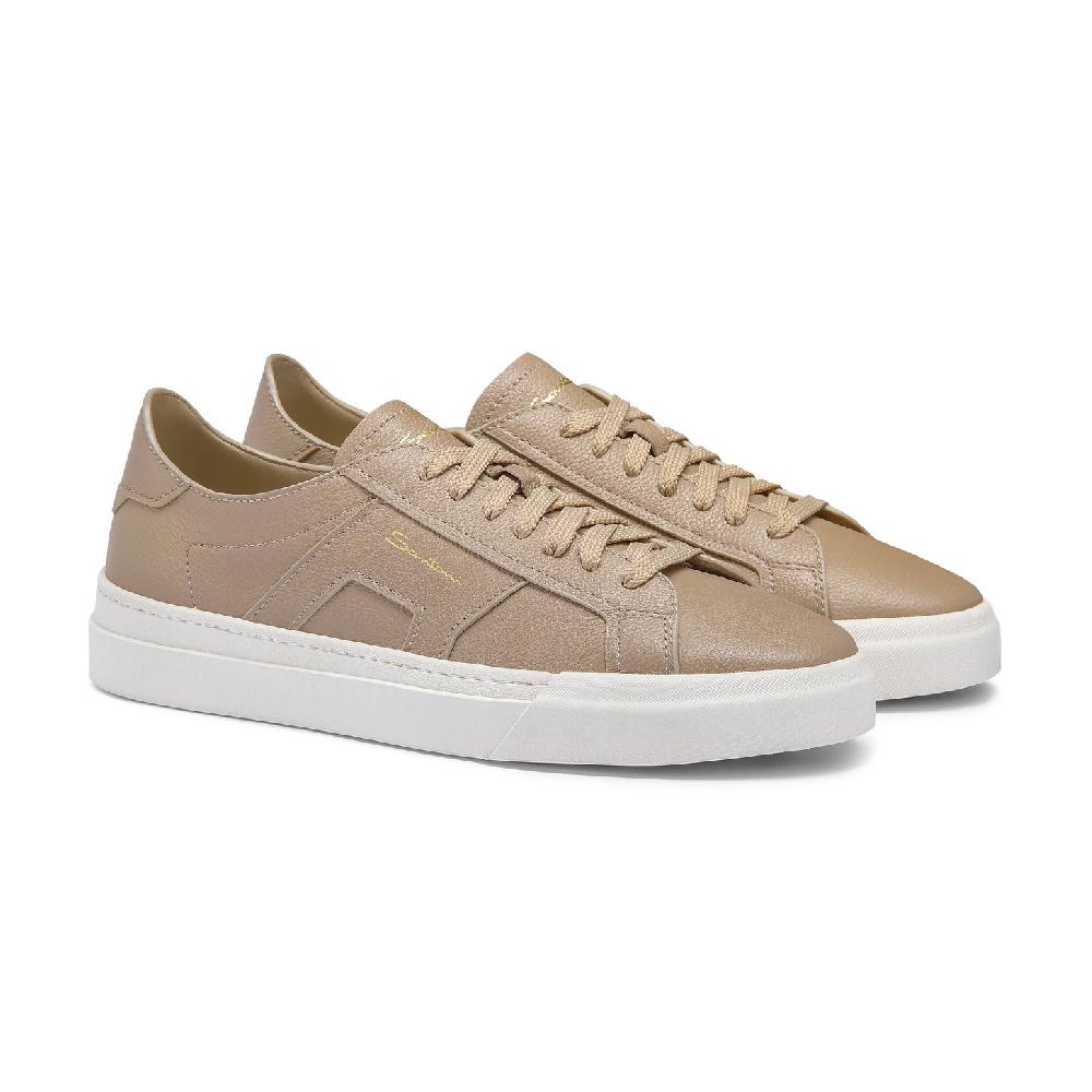 Santoni Double Buckle Sneaker da uomo in pelle bottalata beige Affare Del Giorno
