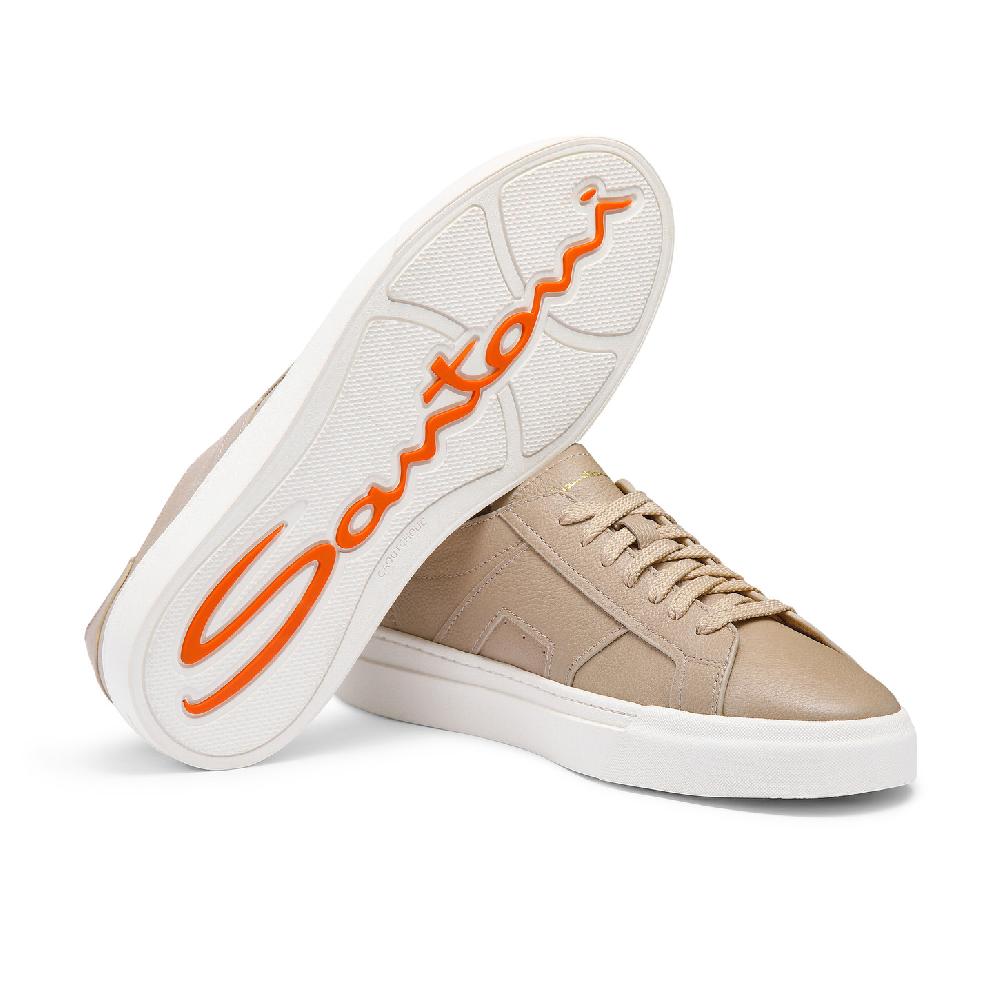 Santoni Double Buckle Sneaker da uomo in pelle bottalata beige Affare Del Giorno