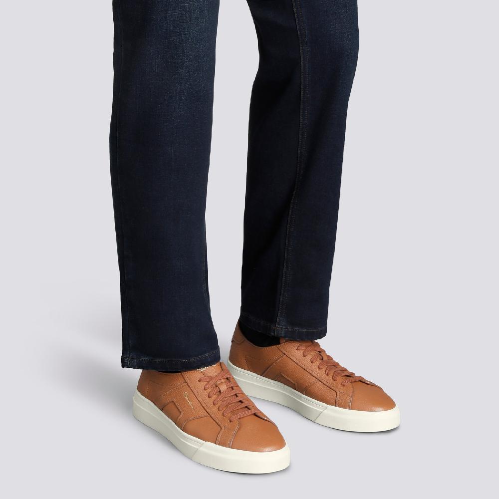 Santoni Double Buckle Sneaker da uomo in pelle bottalata arancione Prezzo Ridotto