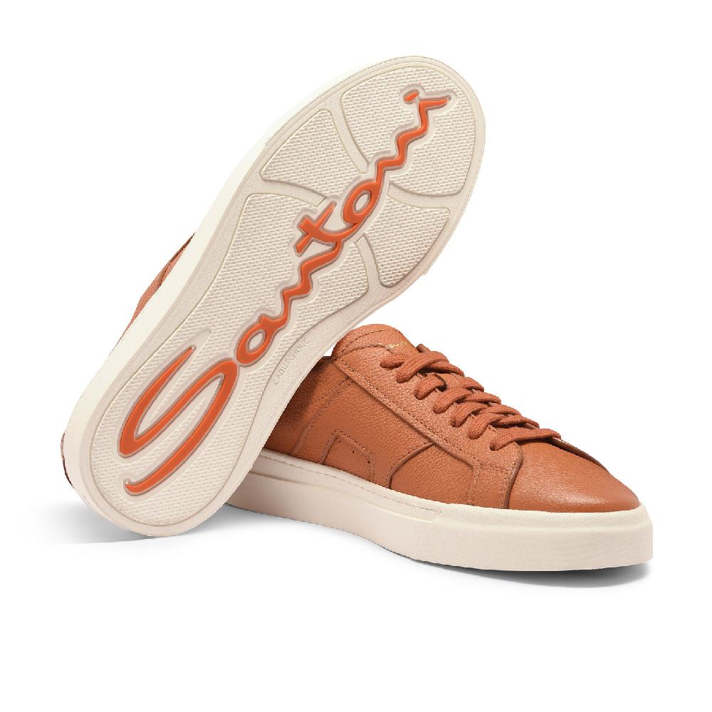 Santoni Double Buckle Sneaker da uomo in pelle bottalata arancione Prezzo Ridotto