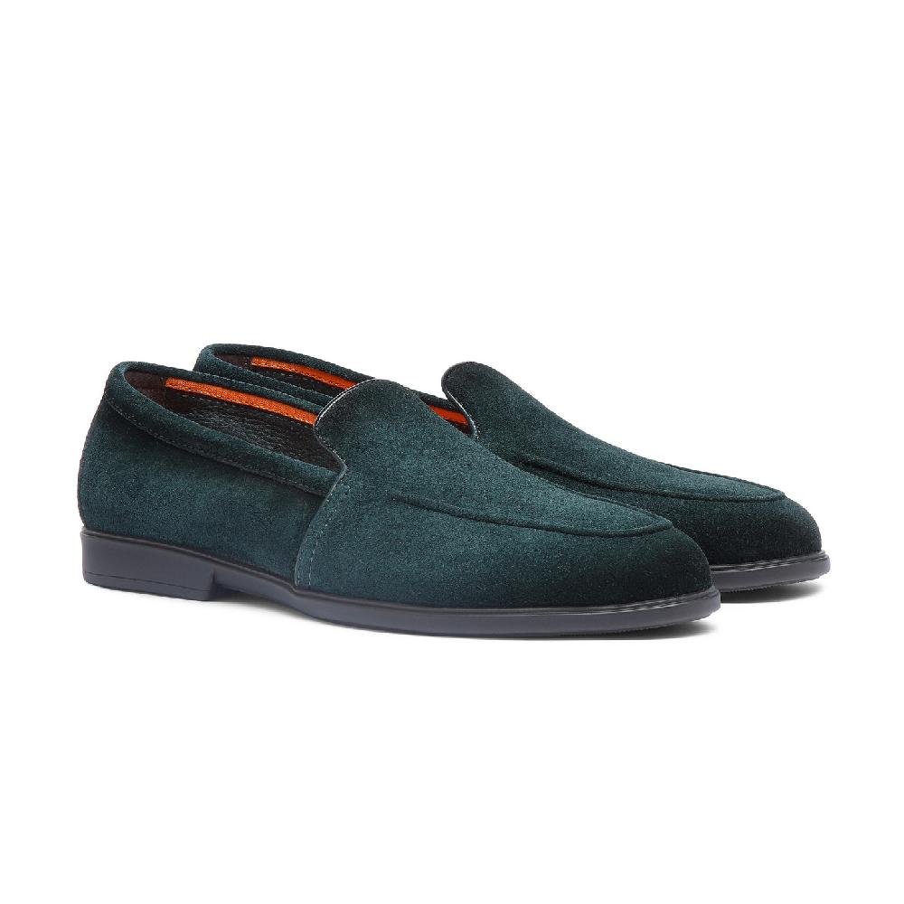Santoni Mocassino da uomo in suede verde scuro Offerte stagionali