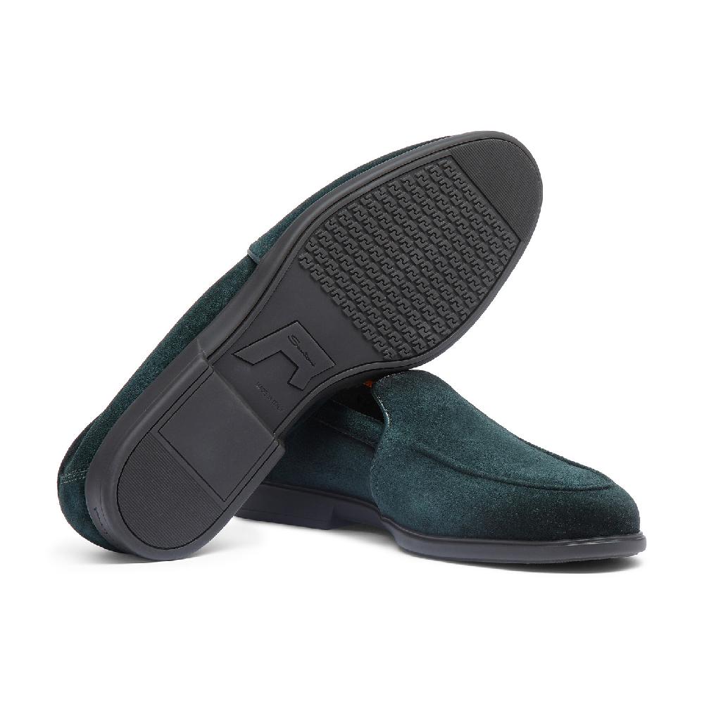 Santoni Mocassino da uomo in suede verde scuro Offerte stagionali