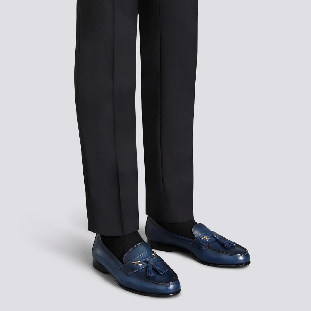 Santoni Mocassino Andrea con nappe da uomo in pelle blu Outlet