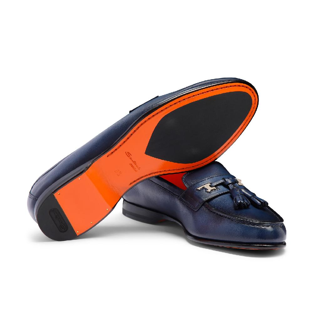 Santoni Mocassino Andrea con nappe da uomo in pelle blu Outlet