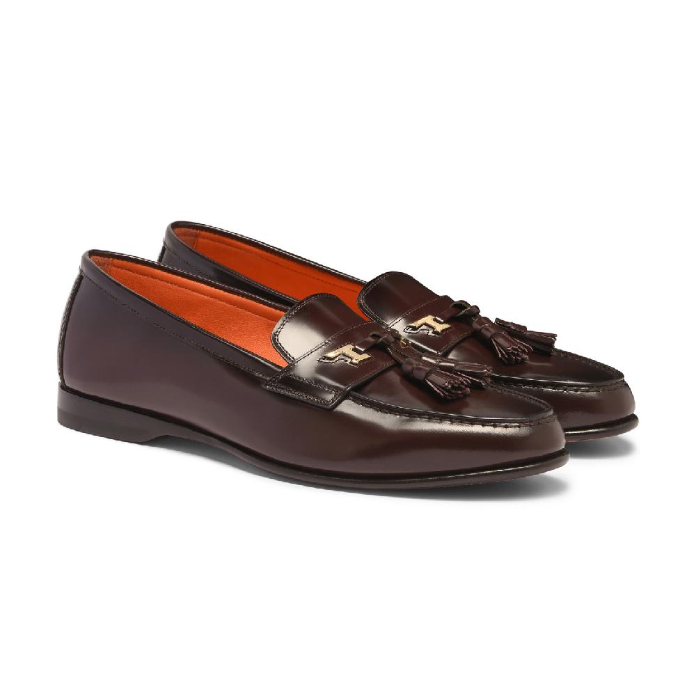 Santoni Mocassino Andrea con nappe da uomo in pelle bordeaux In Vendita