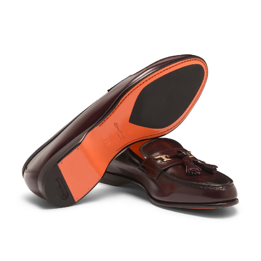 Santoni Mocassino Andrea con nappe da uomo in pelle bordeaux In Vendita