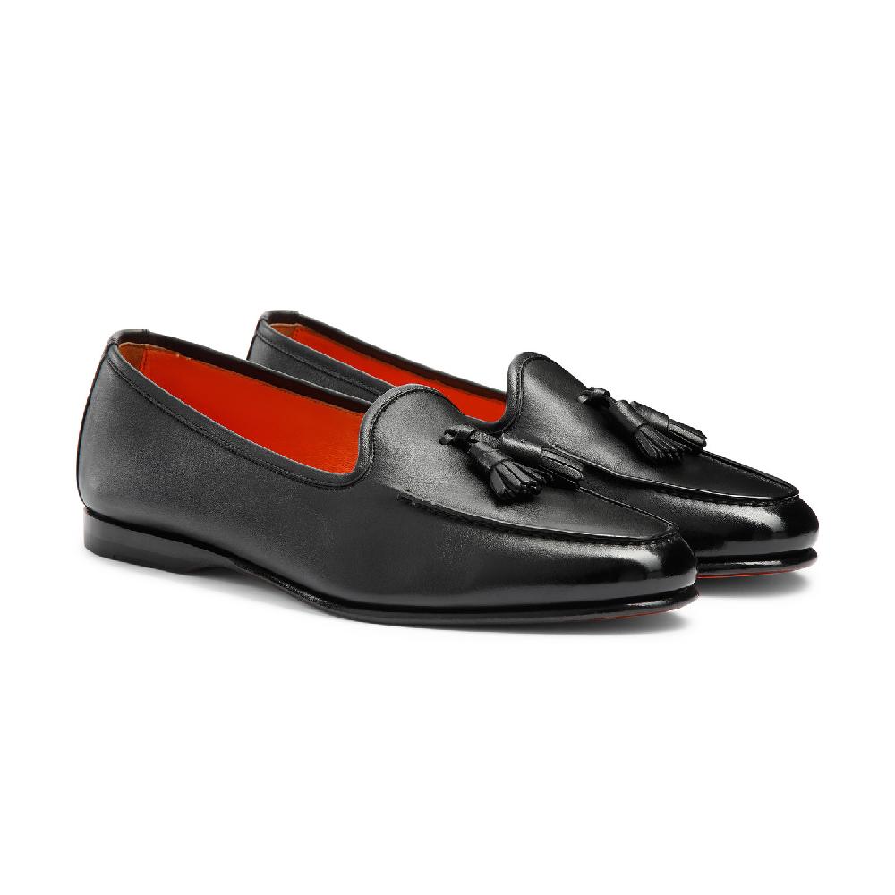 Santoni Mocassino Andrea con nappe da uomo in pelle nera Sconti VIP