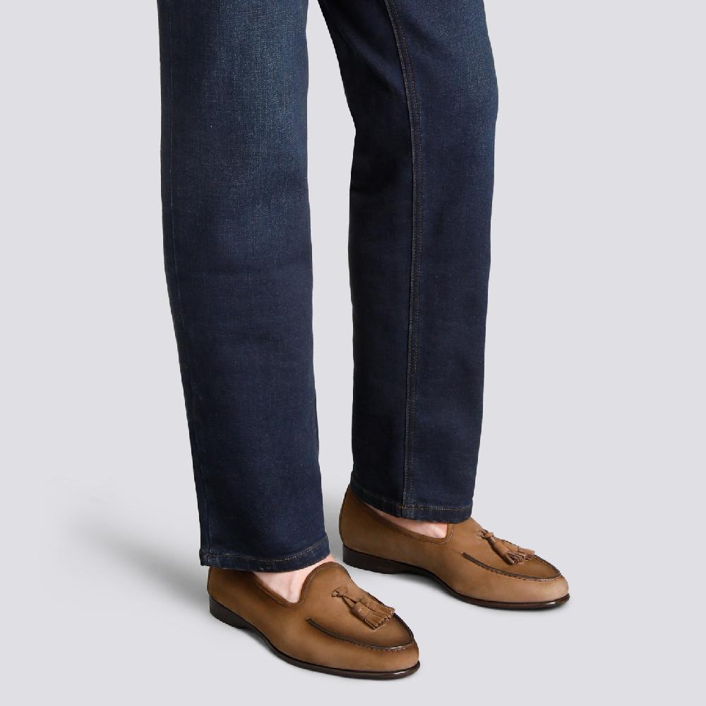 Santoni Mocassino Andrea con nappe da uomo in nabuk marrone Offerte