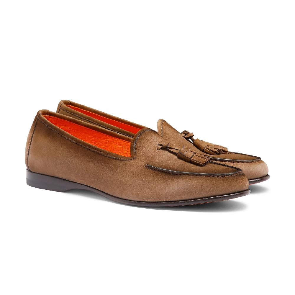 Santoni Mocassino Andrea con nappe da uomo in nabuk marrone Offerte