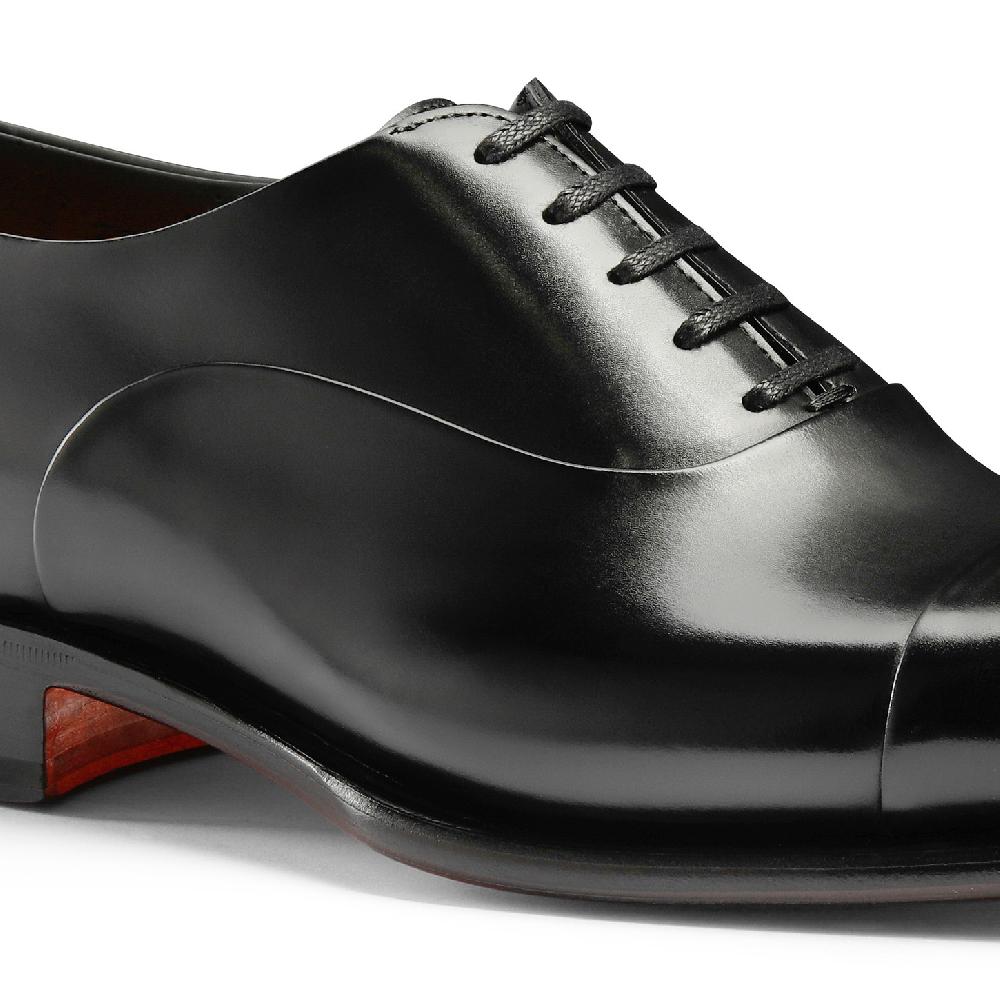 Santoni Stringata oxford da uomo in pelle anticata nera Hotsell