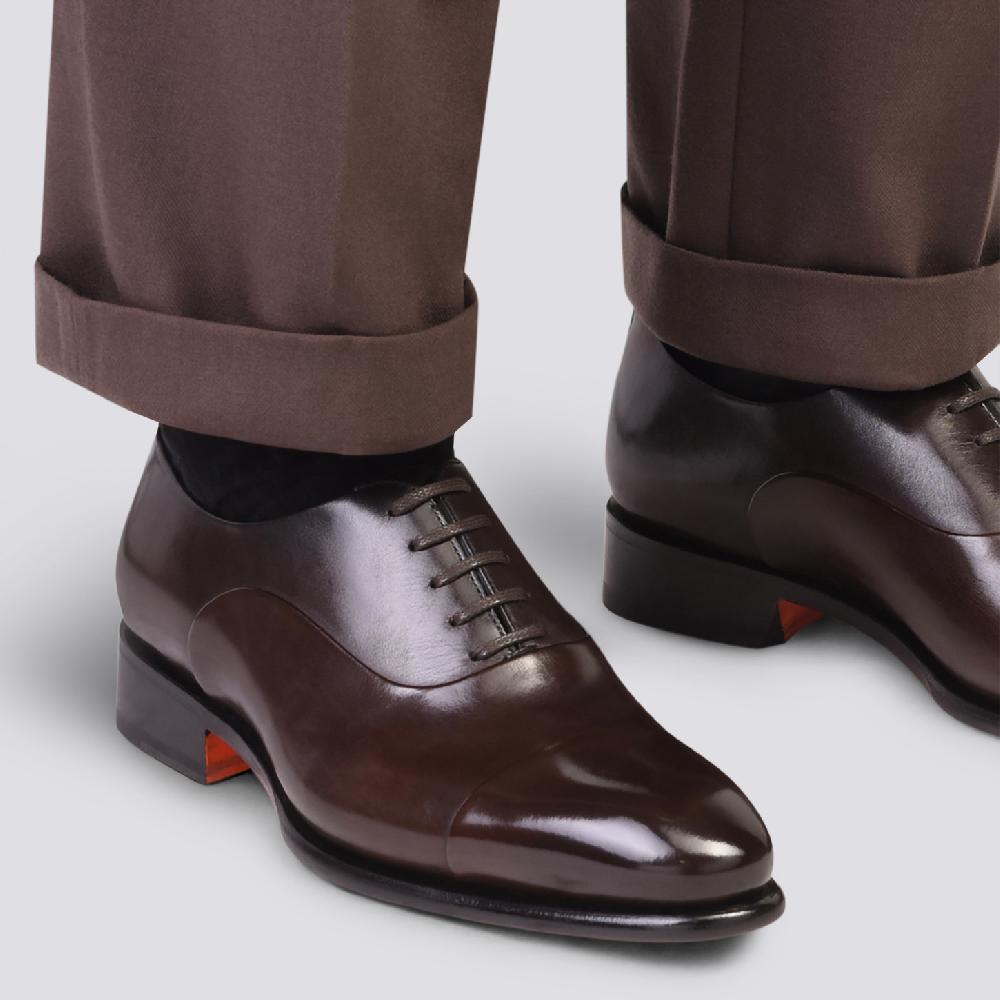 Santoni Stringata oxford da uomo in pelle anticata marrone Vendita Calda