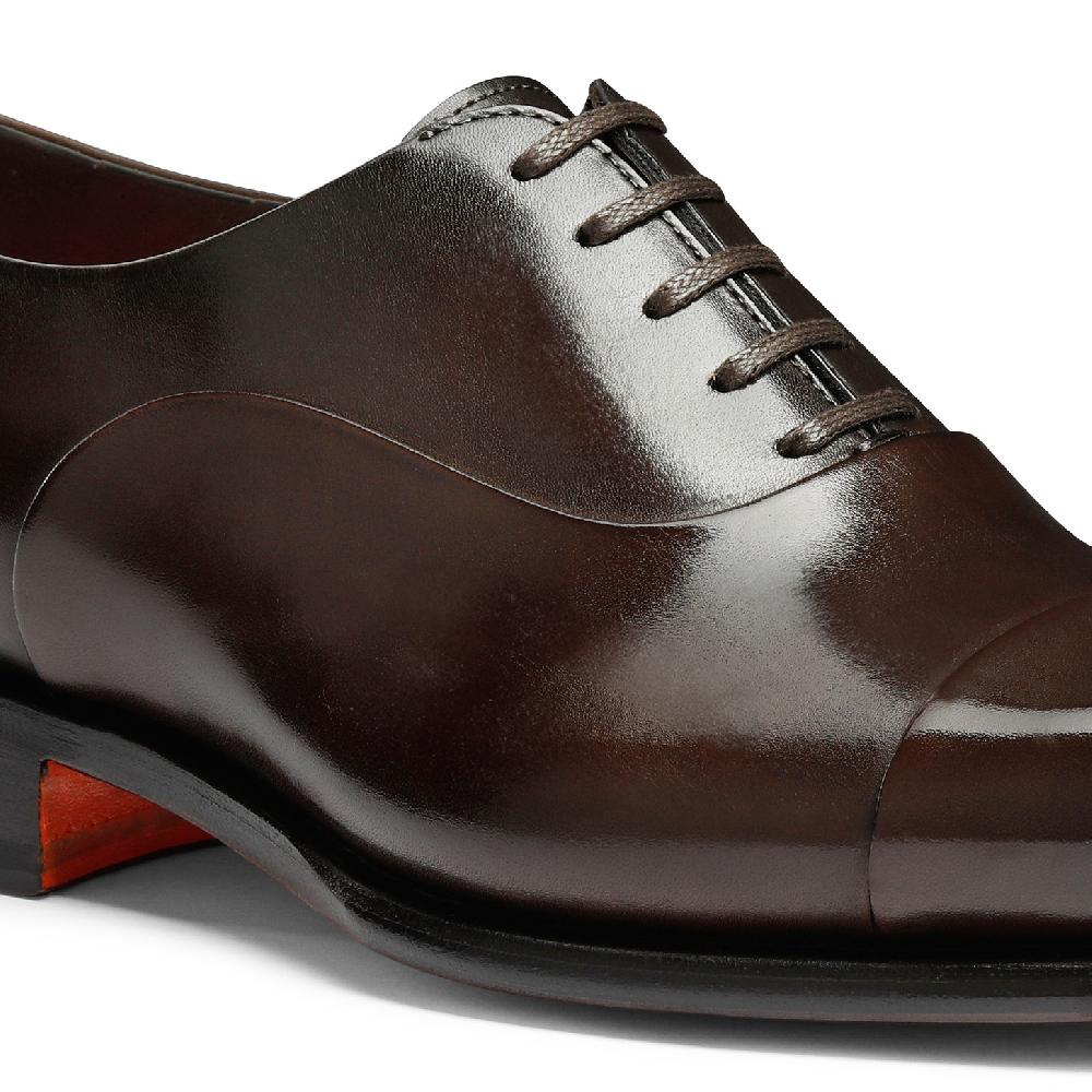 Santoni Stringata oxford da uomo in pelle anticata marrone Vendita Calda